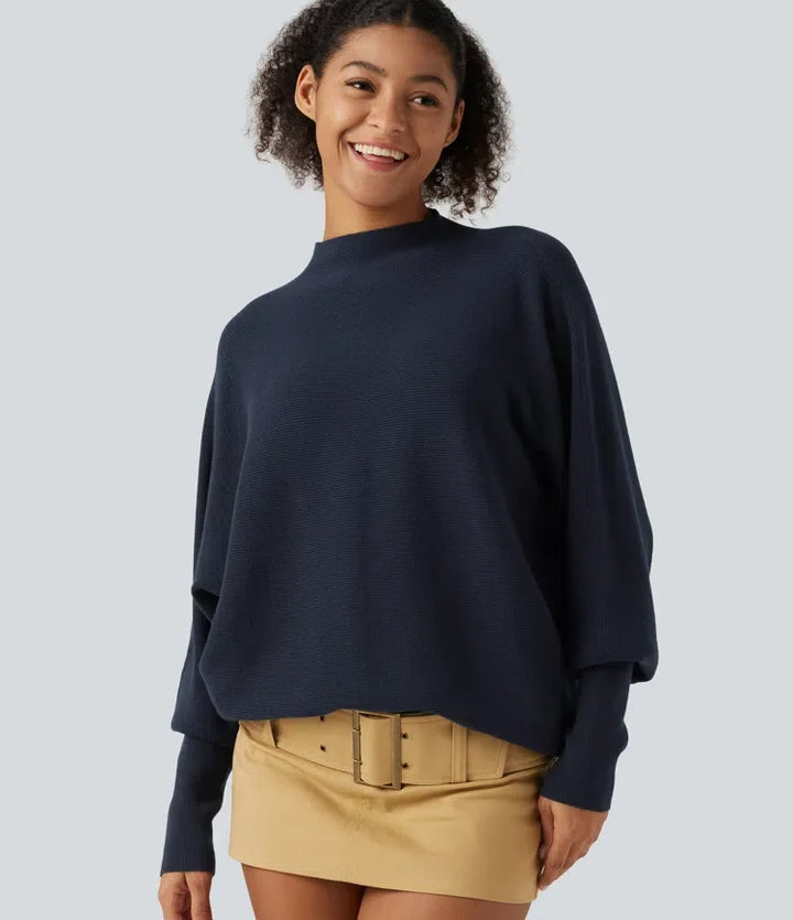Mock Neck Batwing Long Sleeve Work Jumper