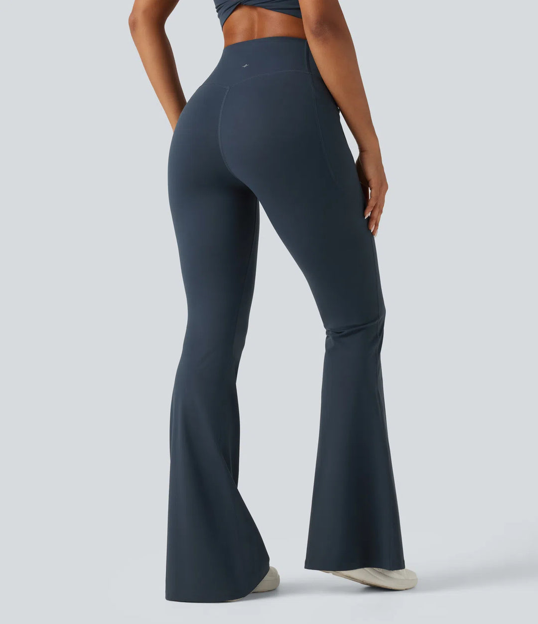 Halara UltraSculpt High Waisted Crossover Tummy Control Flare Workout Leggings with Pockets