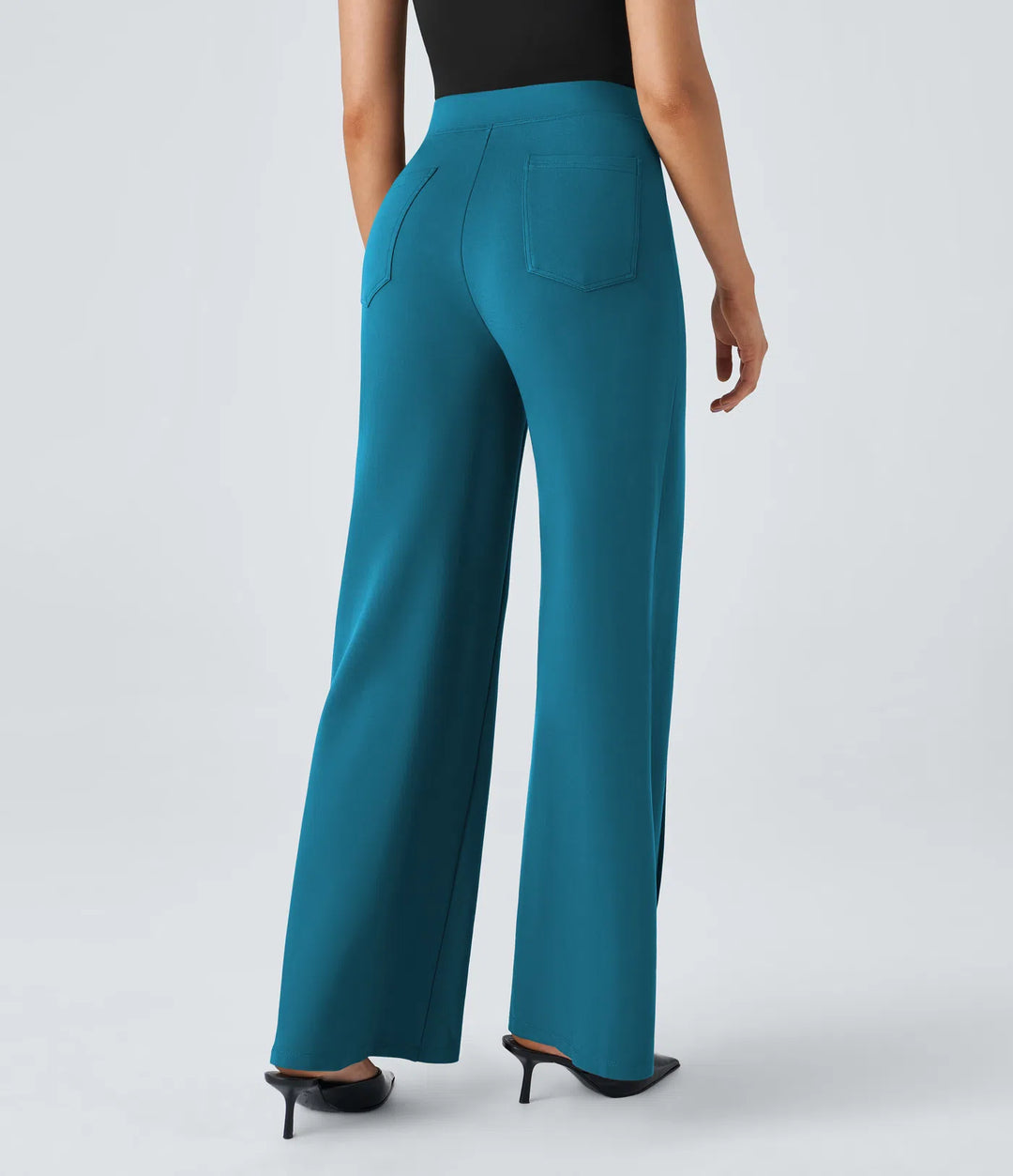 High Waisted Button Pocket Wide Leg Work Trousers