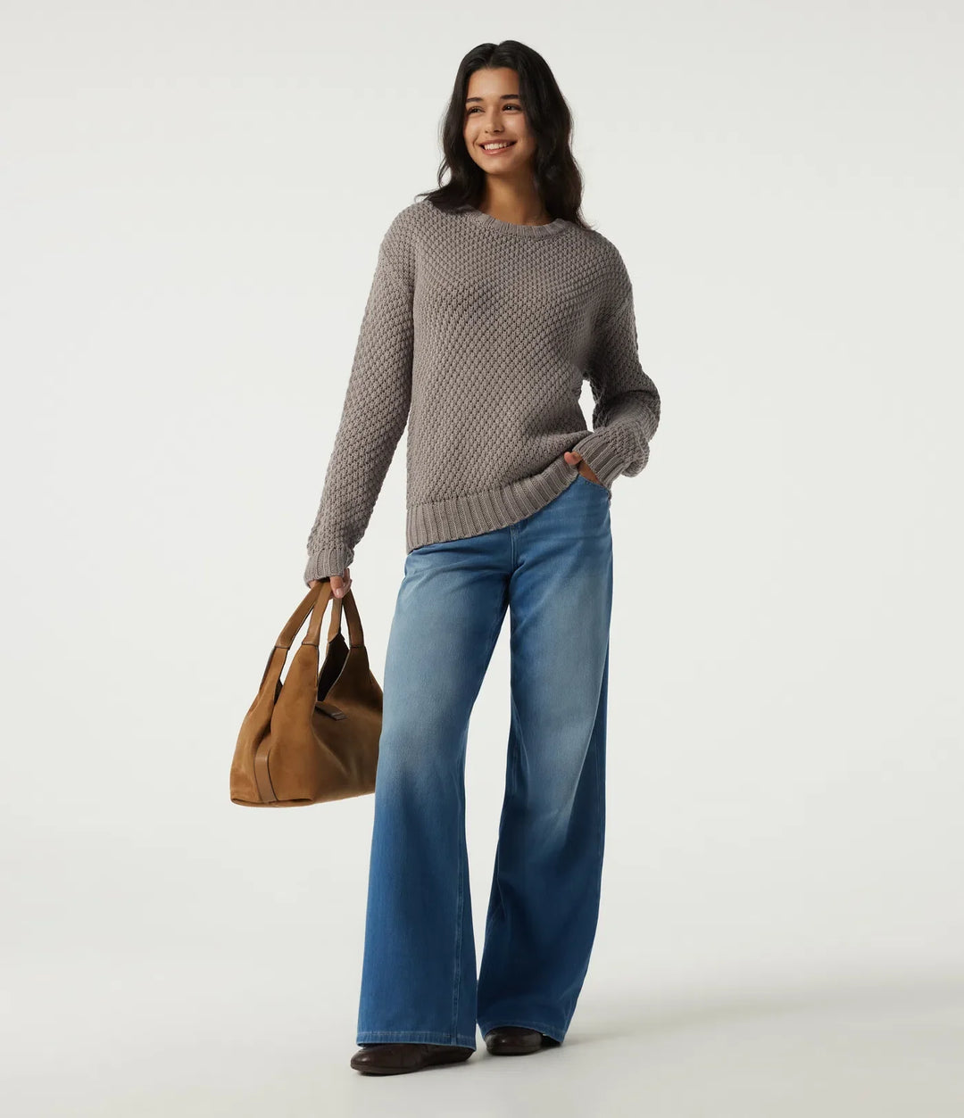 Round Neck Dropped Shoulder Long Sleeve Work Jumper
