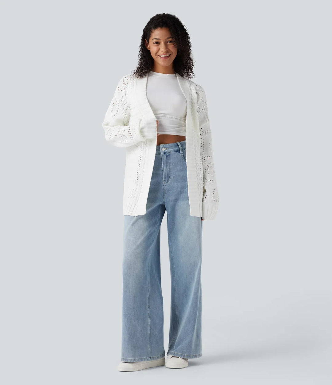 Open Front Long Sleeve Belted Jumper Knit Casual Cardigan