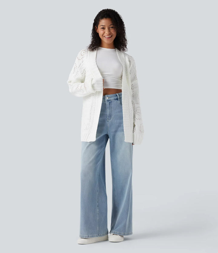 Open Front Long Sleeve Belted Jumper Knit Casual Cardigan