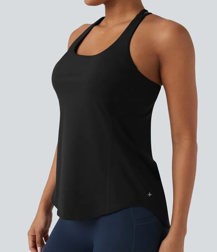 Halara UltraSculpt Round Neck Crisscross Back Running Tank Tops DD-F Cups