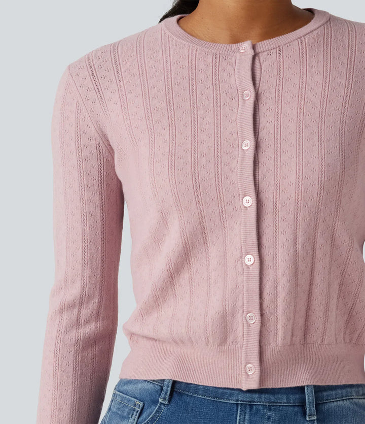 Round Neck Long Sleeve Work Cardigan
