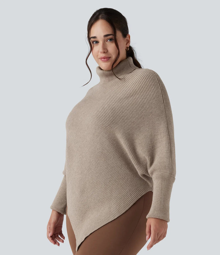 High Neck Long Sleeve Asymmetric Hem Work Plus Size Jumper