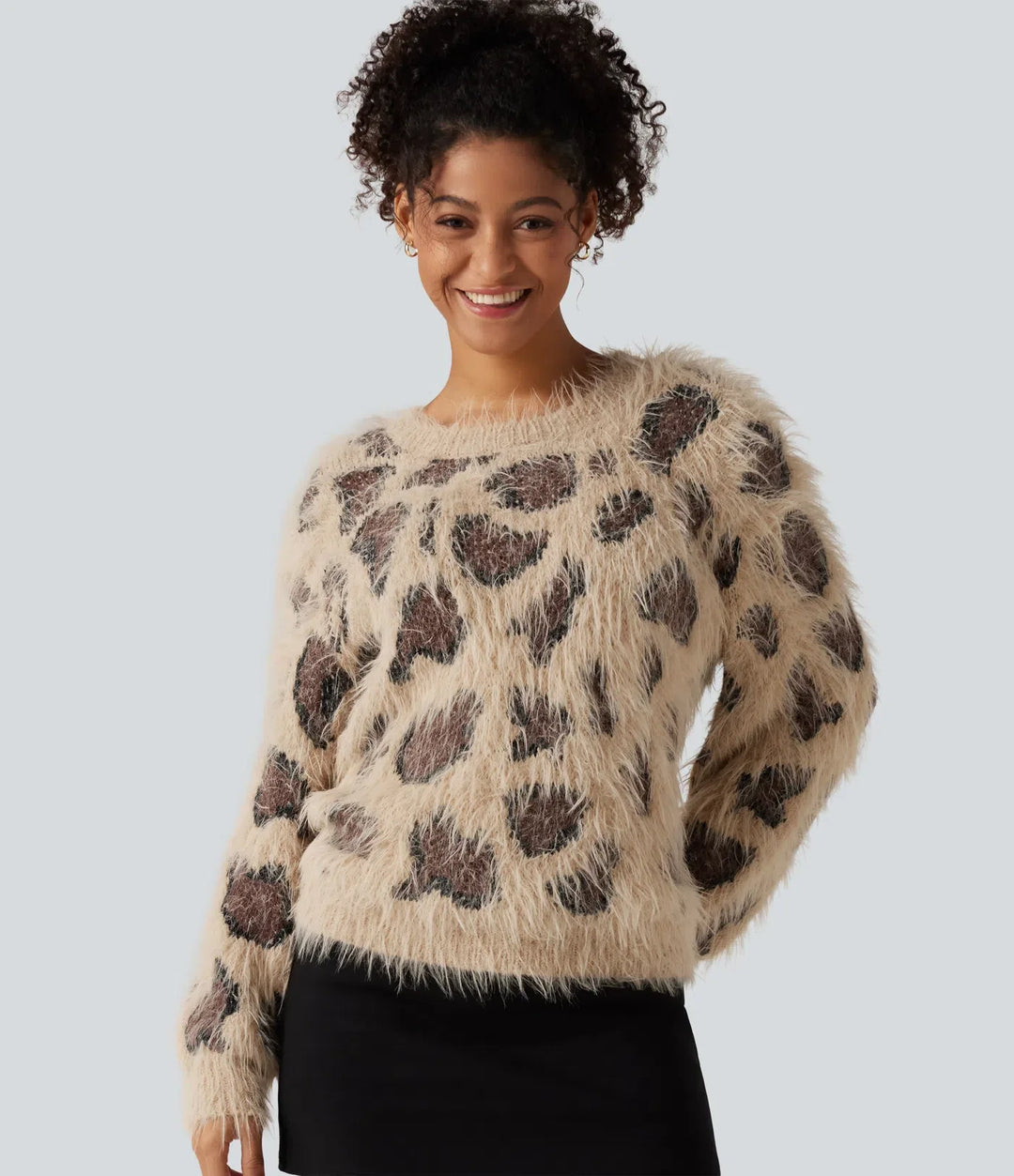 Round Neck Long Sleeve Leopard Print Casual Jumper