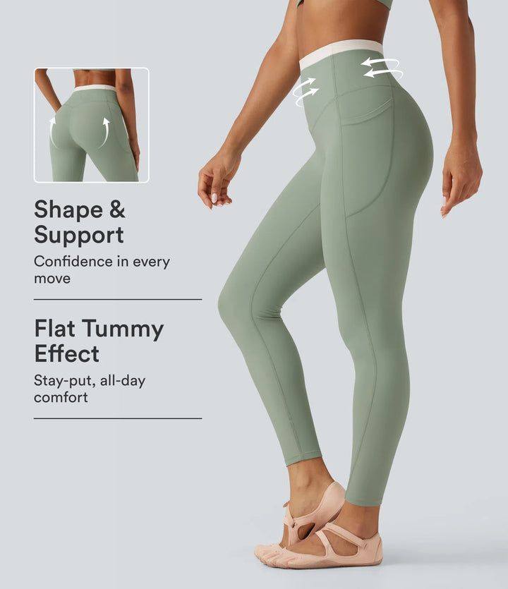 Halara UltraSculpt High Waisted Tummy Control colourBlock Skinny Yoga Leggings with Pockets