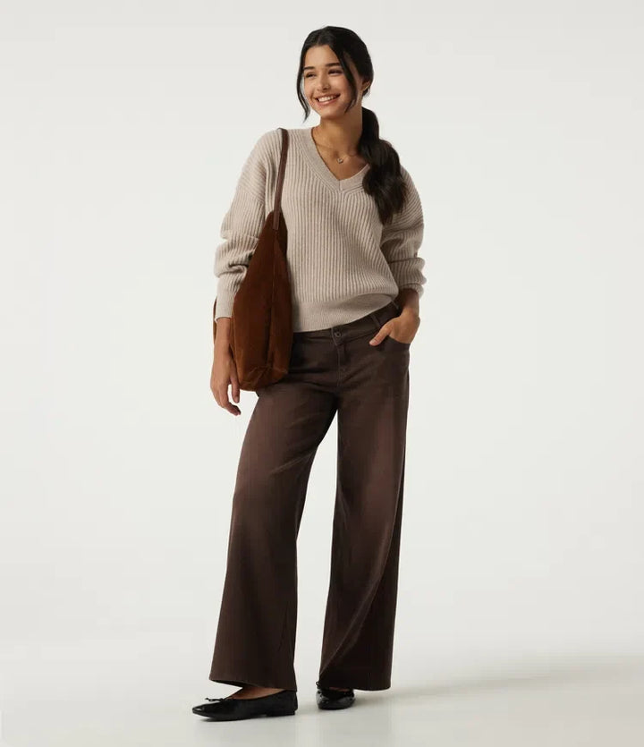V Neck Dropped Shoulder Long Sleeve Casual Jumper