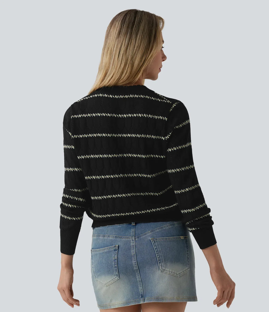 V Neck Long Sleeve Color Block Jumper Knit Cardigan
