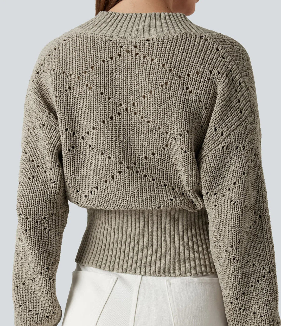 V-neck Long Sleeve Hollow Out Work Jumper