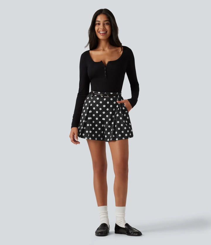 Mid Rise Wide Leg Polka Dot Casual Shorts 4" with Pockets
