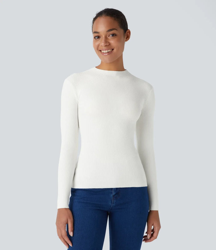 Ribbed Knit Round Neck Long Sleeve Casual Jumper