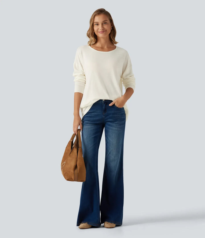 Round Neck Long Sleeve Casual Jumper with Pockets
