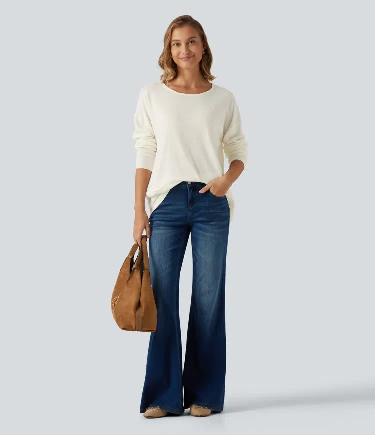 Round Neck Long Sleeve Casual Jumper with Pockets