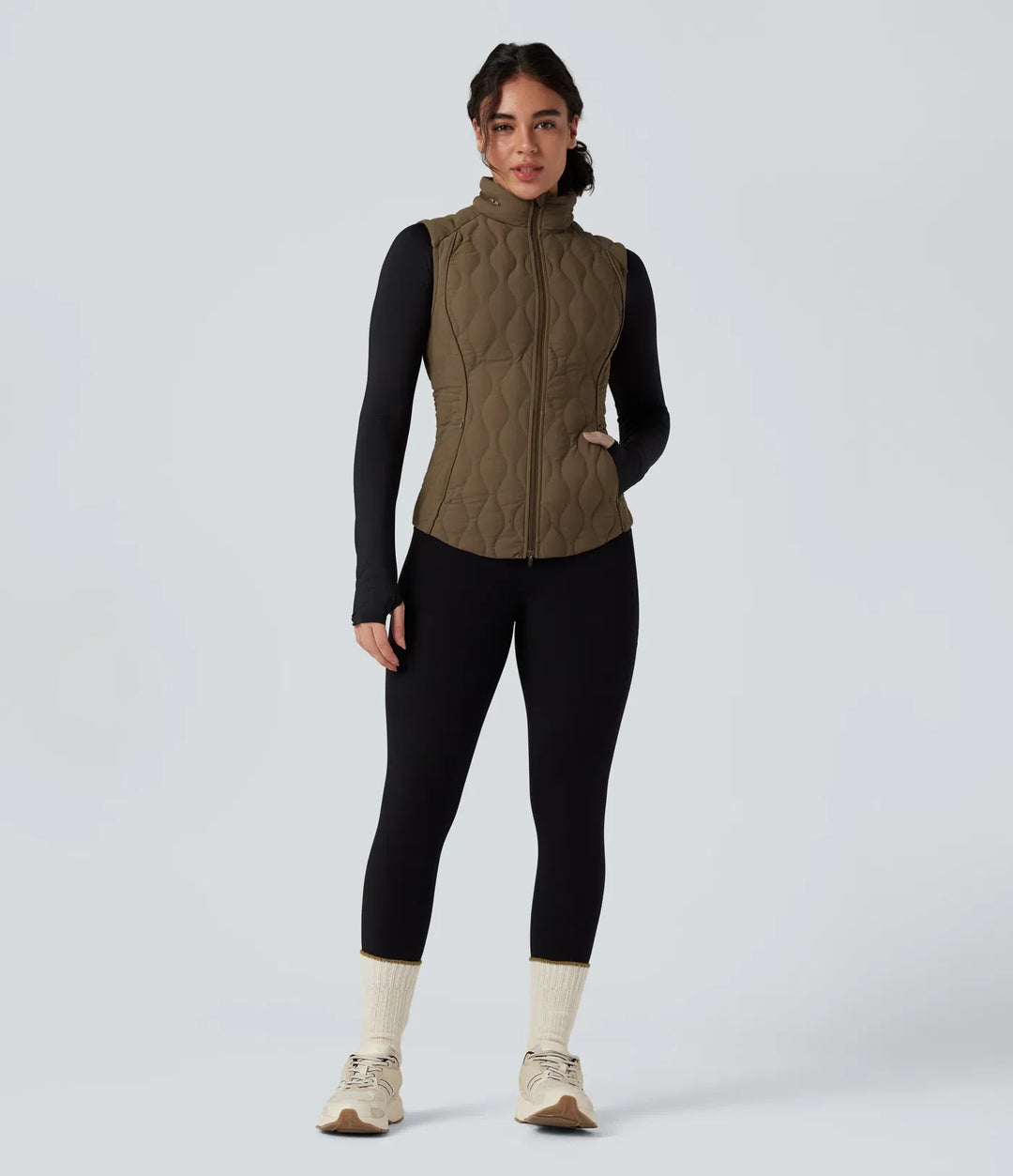 PuffFlex Packable High Neck Zipper Running Quilted Vest with Pockets
