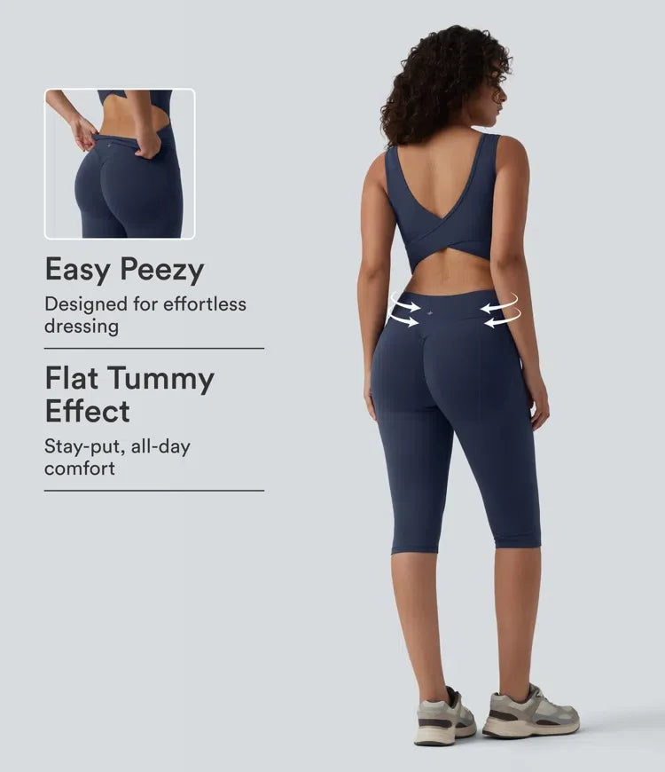 Halara UltraSculpt V Neck Tummy Control Butt Lifting Workout Jumpsuit with Pockets-Easy Peezy Edition
