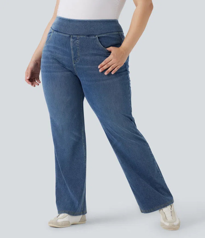 Halara Flex High Waisted Pockets Washed Casual Bootcut Plus Size Jeans