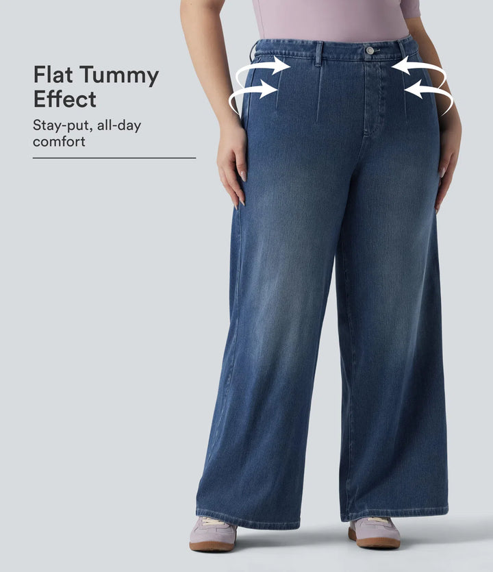Halara Flex Plus Size High Waisted Tummy Control Wide Leg Casual Jeans with Pockets