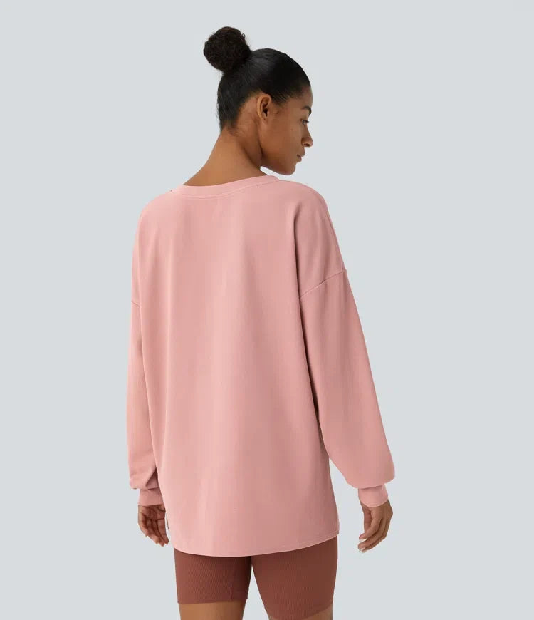 V Neck Dropped Shoulder Relaxed Waffle Casual Sweatshirt