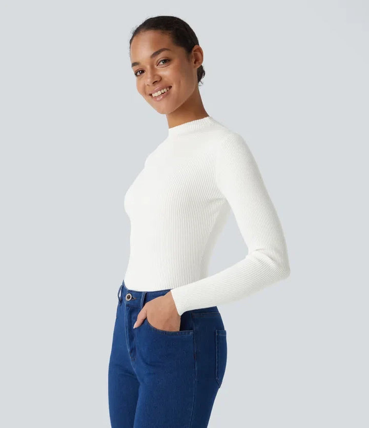 Ribbed Knit Round Neck Long Sleeve Casual Jumper