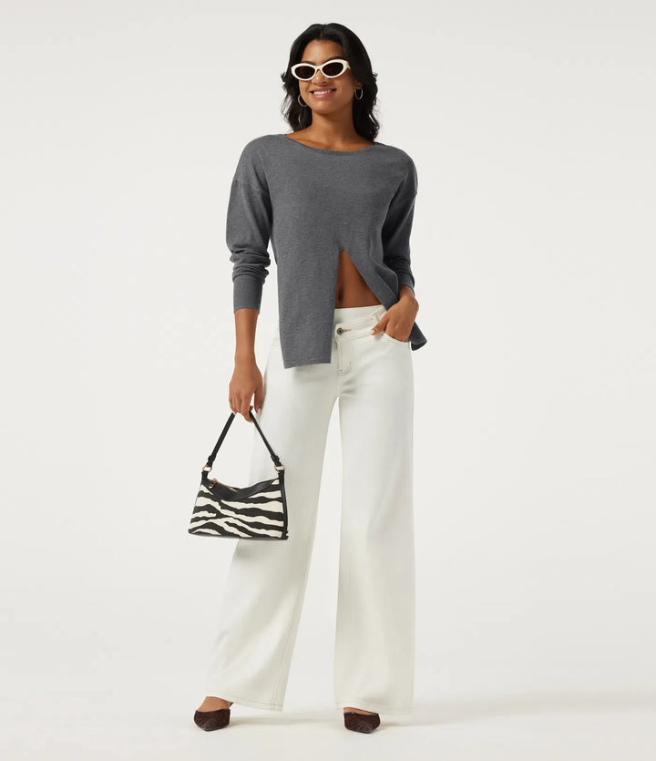 Boat Neck Long Sleeve Asymmetric Casual Jumper