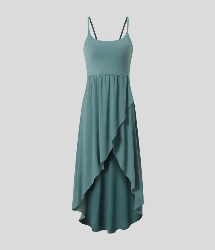 Breezeful Backless High Low 2-Piece Side Pocket Flowy Midi Quick Dry Casual Dress