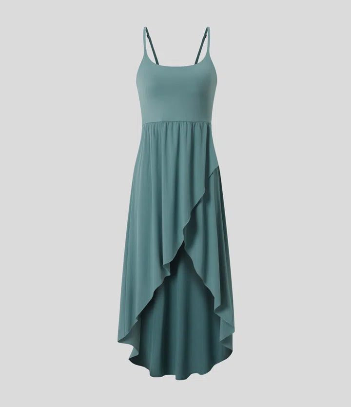 Breezeful Backless High Low 2-Piece Side Pocket Flowy Midi Quick Dry Casual Dress
