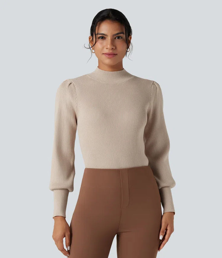 Mock Neck Puff Long Sleeve Casual Jumper