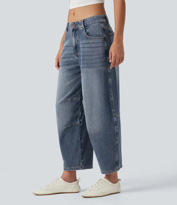 Halara Flex Low Rise Zipper Pockets Barrel Leg Casual Jeans