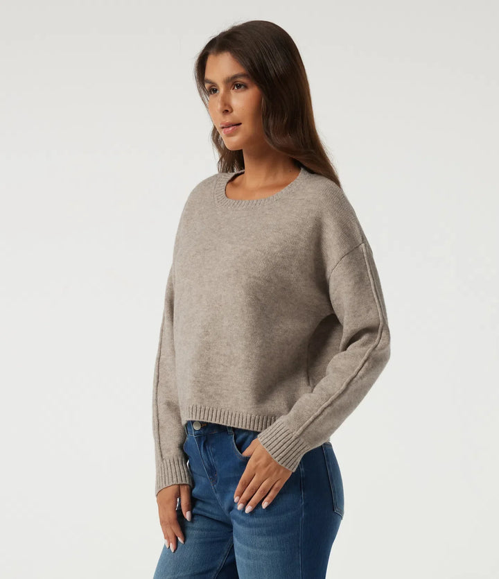 Round Neck Dropped Shoulder Long Sleeve Casual Jumper