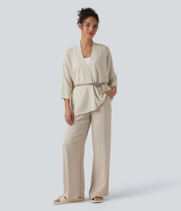 Open Front 3/4 Sleeve Casual Cardigan