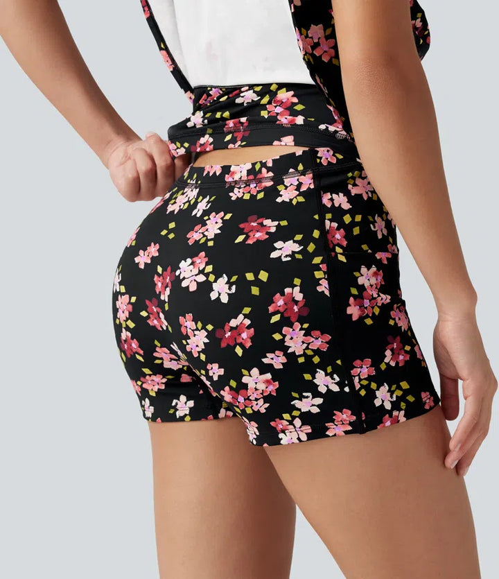 Built-in Bra 2-in-1 Ditsy Floral Mini Dance Active Dress with Pockets-Easy Peezy Edition