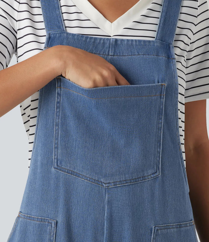 Halara Flex U Neck Sleeveless Barrel Leg Denim Casual Overalls with Pockets