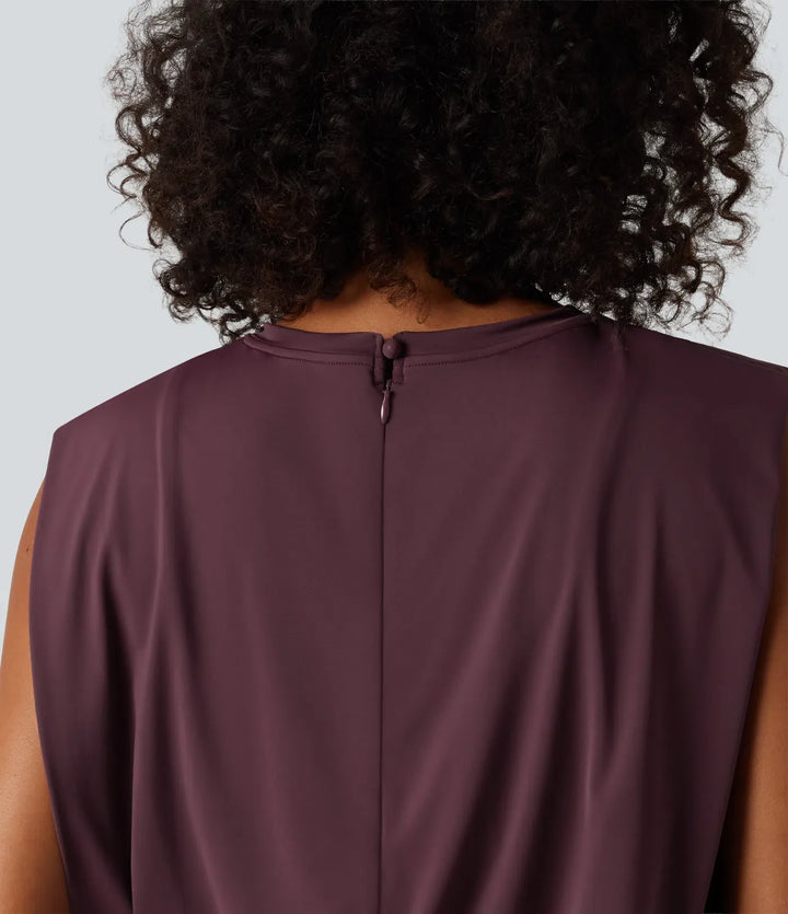 Round Neck Sleeveless Tie Front InstantCool Casual Jumpsuit with Pockets-Easy Peezy Edition-UPF50+