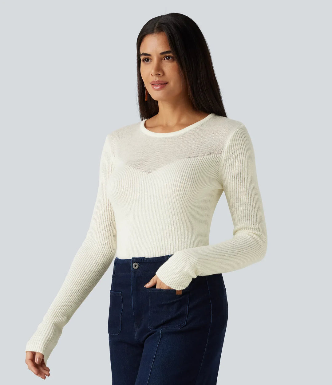 Round Neck Long Sleeve 2-in-1 Slim Casual Jumper