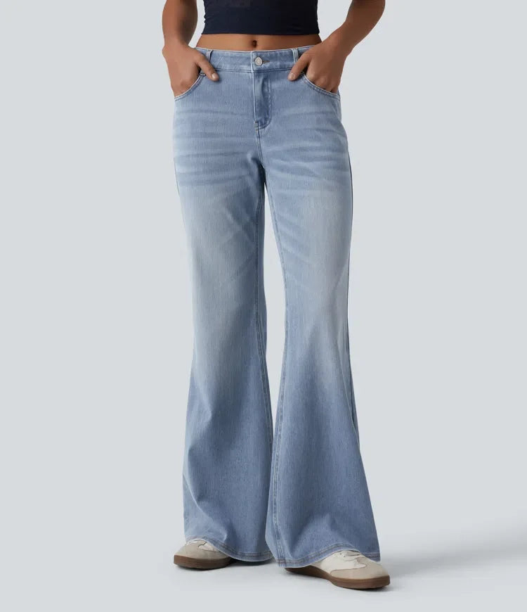 Halara Flex Low Rise Flare Washed Casual Jeans with Pockets