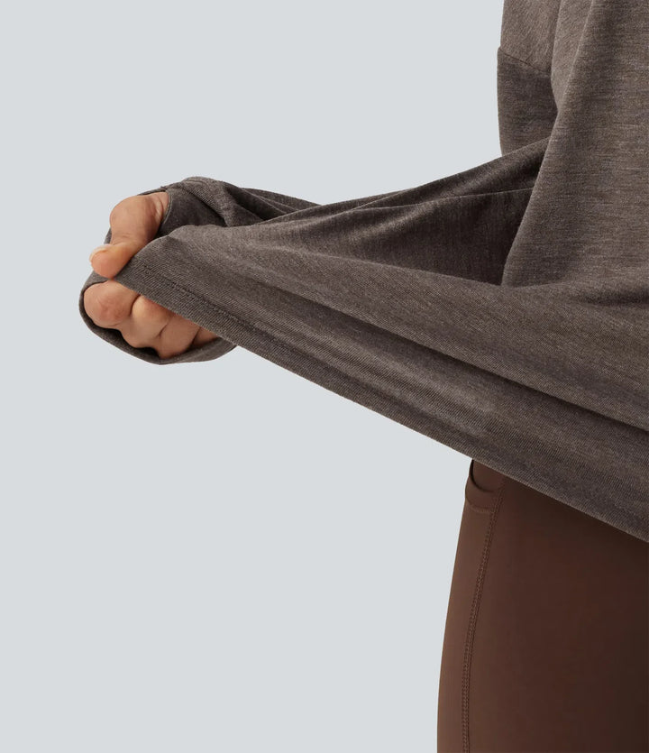 One Shoulder Long Sleeve Thumb Hole Yoga Sports Top