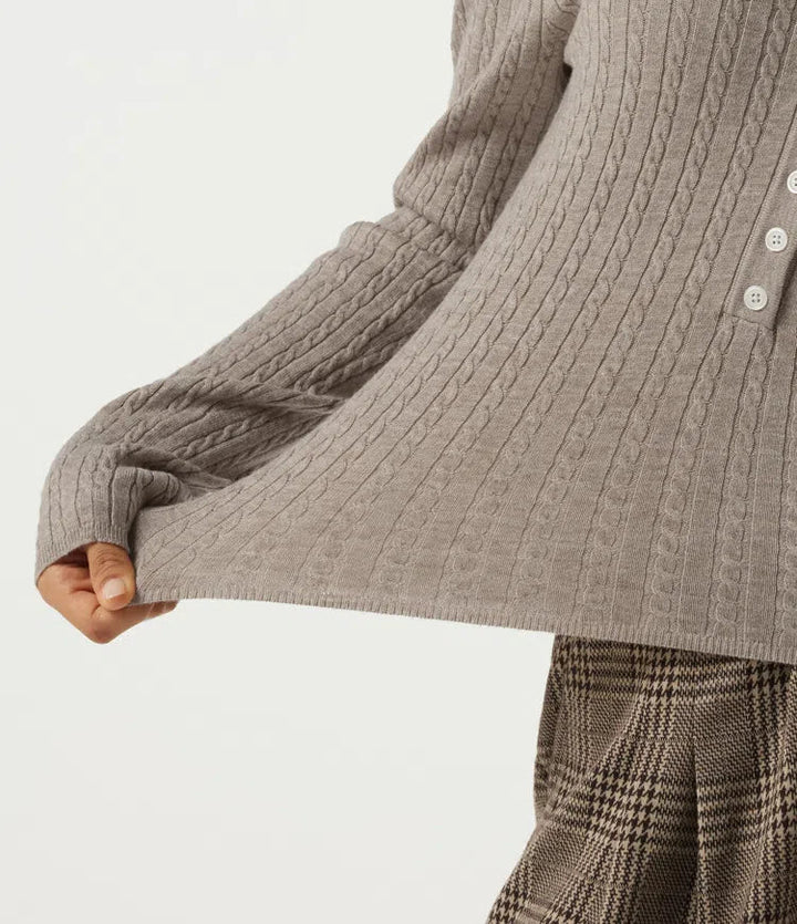 Henley Neck Cable Stitch Long Sleeve Work Jumper