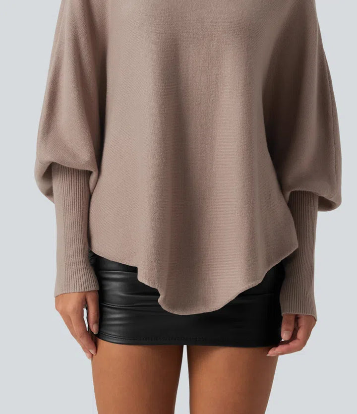 Batwing Long Sleeve Asymmetric Hem Casual Jumper