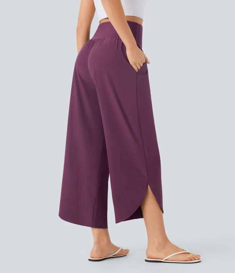 Breezeful High Waisted Tummy Control Split Hem Quick Dry Resort Trousers with Pockets