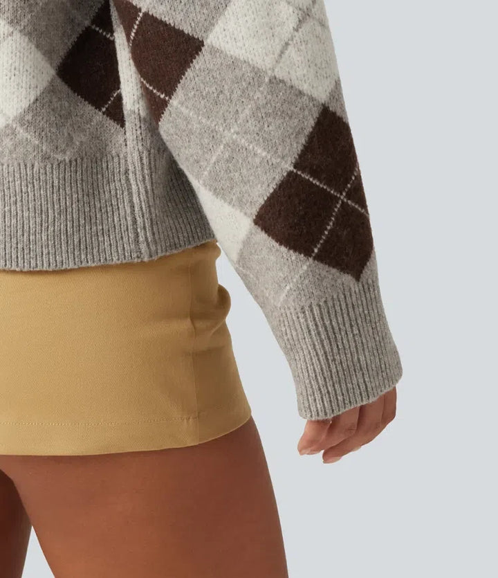 V Neck Long Sleeve Plaid Casual Cardigan