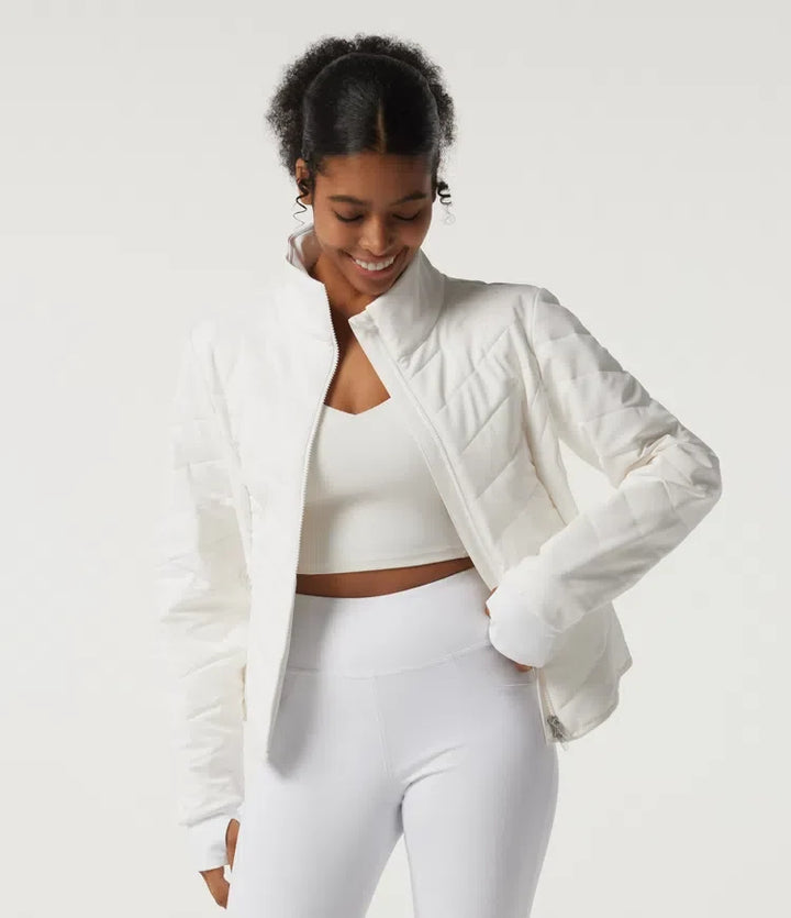PuffFlex High Neck Long Sleeve Quilted Casual Padded Jacket with Pockets and Thumbholes