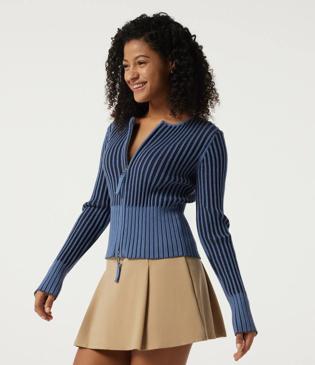 Ribbed Knit Round Neck Long Sleeve Slim Work Cardigan
