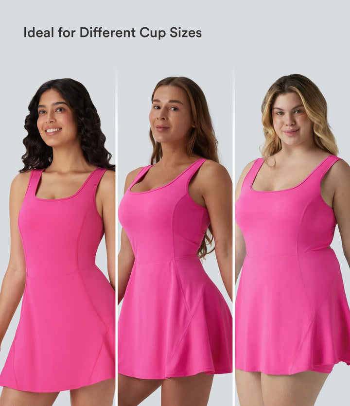 SoftlyZero Airy U Neck 2-in-1 Pocket Mini Cool Touch Dance Active Dress DD-F Cups-Easy Peezy