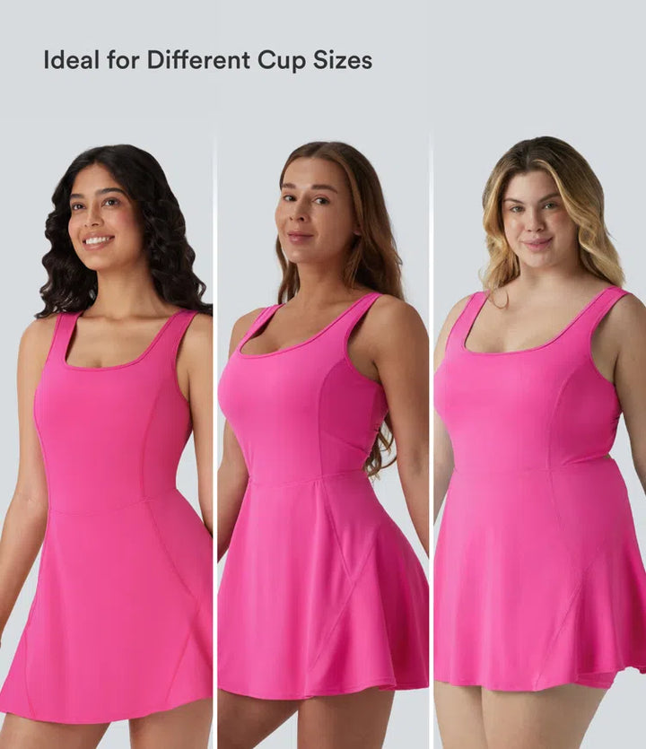 SoftlyZero Airy U Neck 2-in-1 Pocket Mini Cool Touch Dance Active Dress DD-F Cups-Easy Peezy