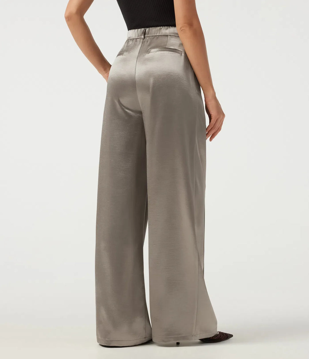 High Waisted Straight Leg Satin Work Trousers with Pockets