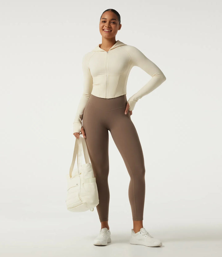 Hooded Long Sleeve Workout Jacket with Thumb Hole