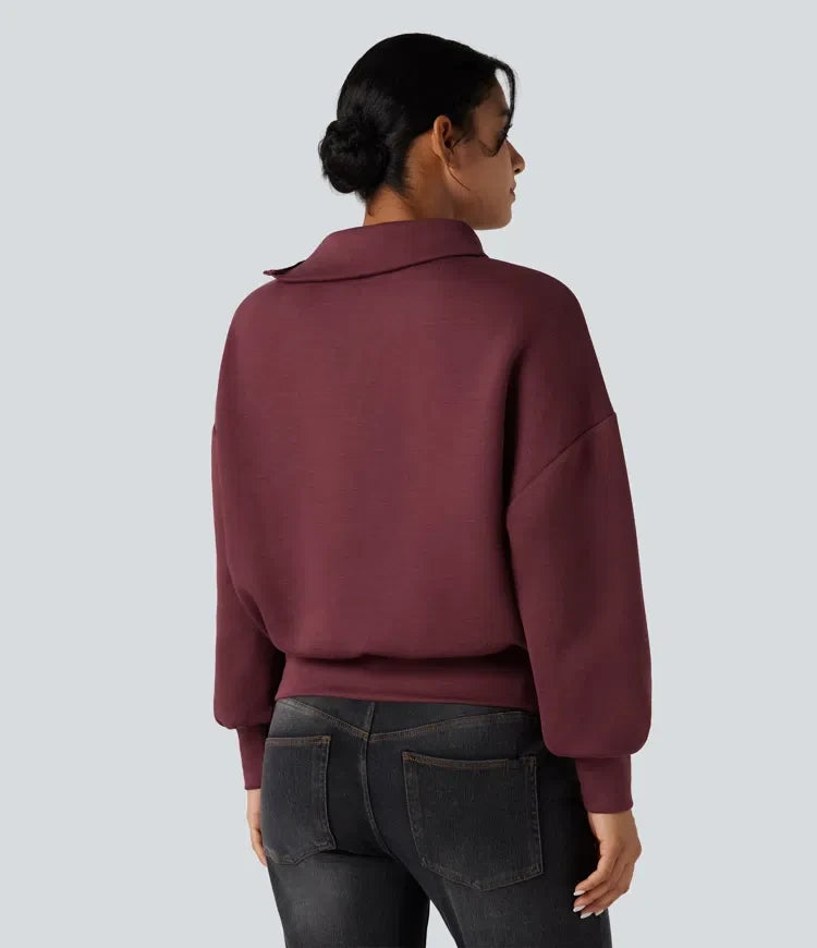 SpacerTek Funnel Neck Half Zip Oversized Casual Sweatshirt