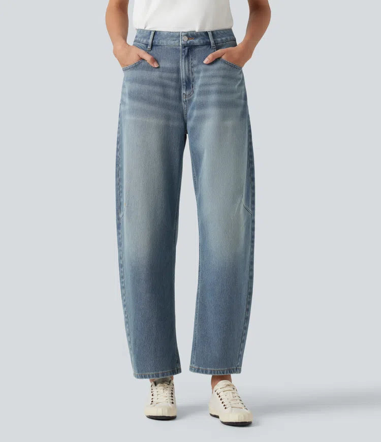 Halara Flex High-waisted Casual Barrel Leg Jeans with Pockets