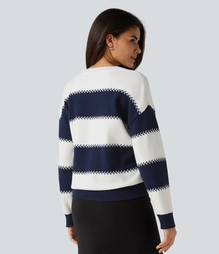 Round Neck Long Sleeve Stripe Casual Jumper
